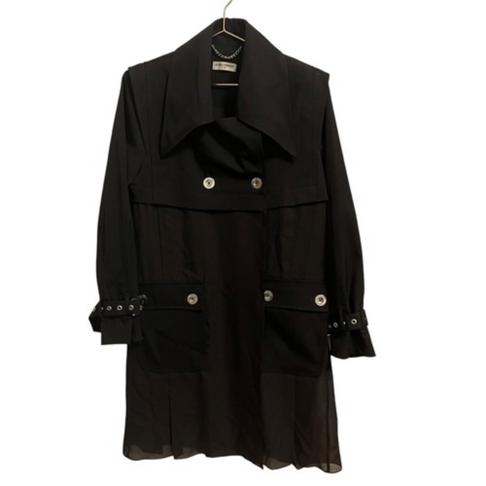 Opening Ceremony Black Mixed-Media Sheer Hem Trench Coat Size 2